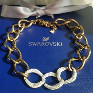 AUTHENTIC Swarovski Gold Plated Chunky Chain Pave Link Statement Necklace